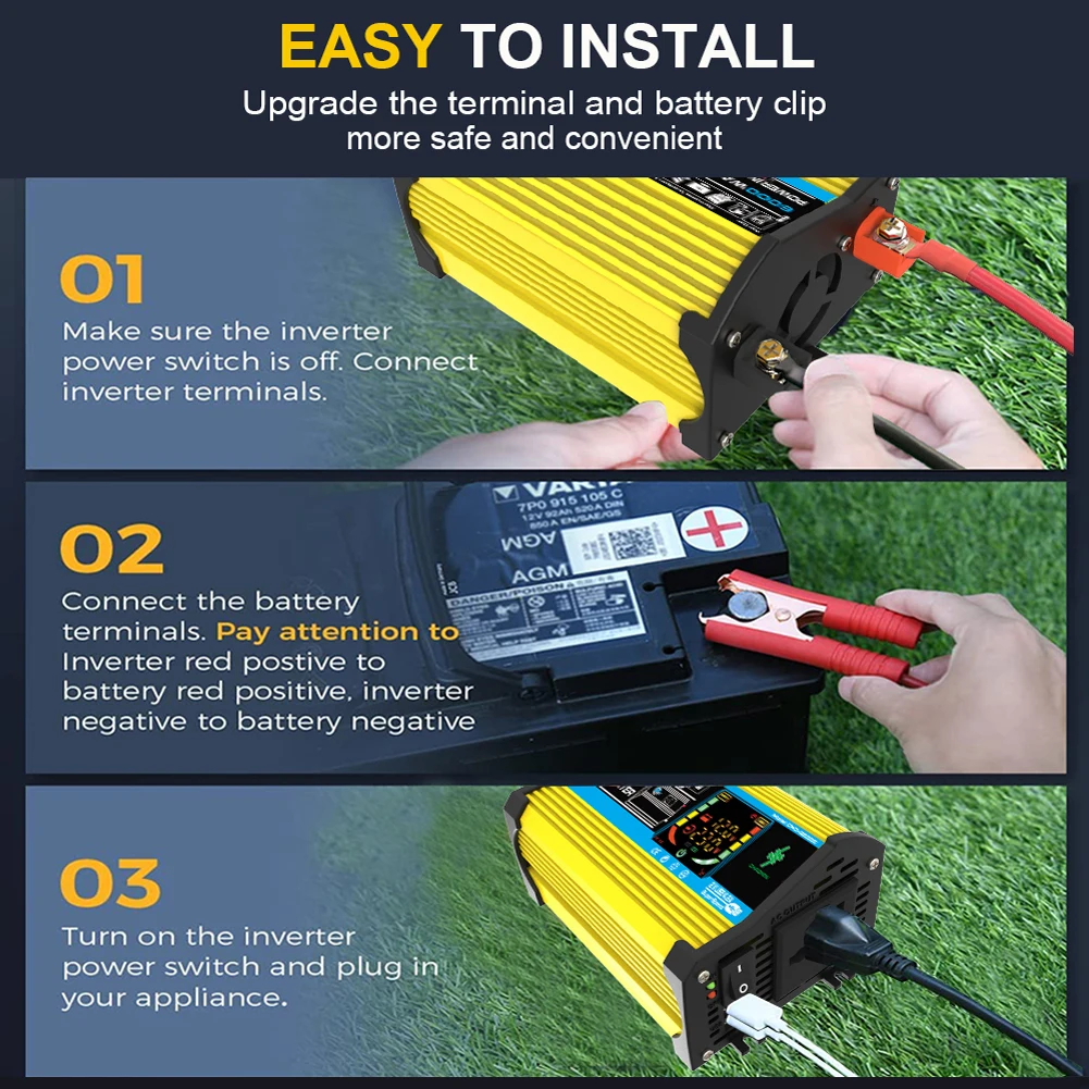 6000W Car Inverter DC 12V To AC 110V 220V Dual USB Intelligent Power Inverter LCD Display Vehicle Smart Inverter for Tablet RV