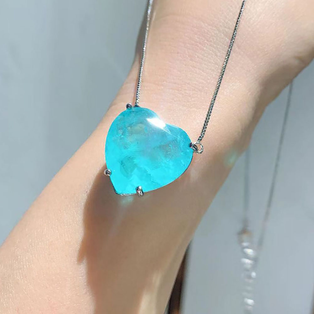 Charms Wedding Jewelry Sets for Girlfriend Vintage Blue Paraiba Tourmaline Heart Ocean Star Pendant Necklace Earrings Statement