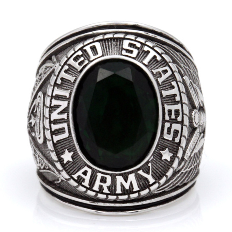 Army Military Soldier Veteran Superb Gems Stone Sterling Silver Ring