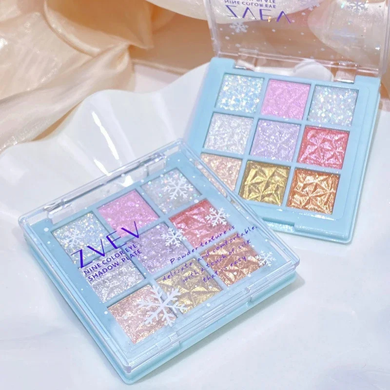 9 Colors Glitter Snowflake Eyeshadow Palette Dream Girl Pearly Eye Shadow Matte Highlights Cool Tone Charming Eyes Makeup 240624