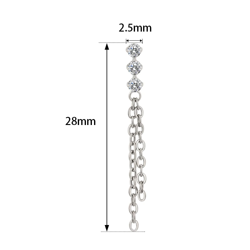 1Pc G23 Titanium Chain Dangling Cartilage Earrings Stud 16g Internally Threaded CZ Gem Helix Ear Tragus Piercing Jewelry