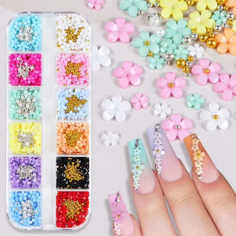 Kawaii Resin Small Flower Rhinestone Nail Charms Mixed Gems Manicure Decorations Accessories Nail Art Supplies for Professionals