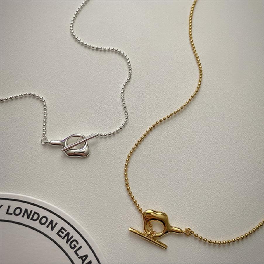SHANICE 925 Sterling Silver Bead Chain Choker Necklace Irregular O T Hasp Clavicle Chain Necklace for Women 925 Simple Jewelry