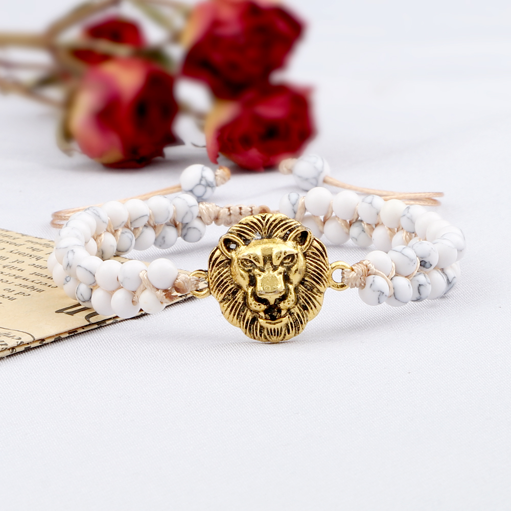 Beaded Bracelet 4mm Handmade White Howlite Stone Charm Tree of Life Reiki Mala Healing Bracelets Women Men Yoga String Jewelry