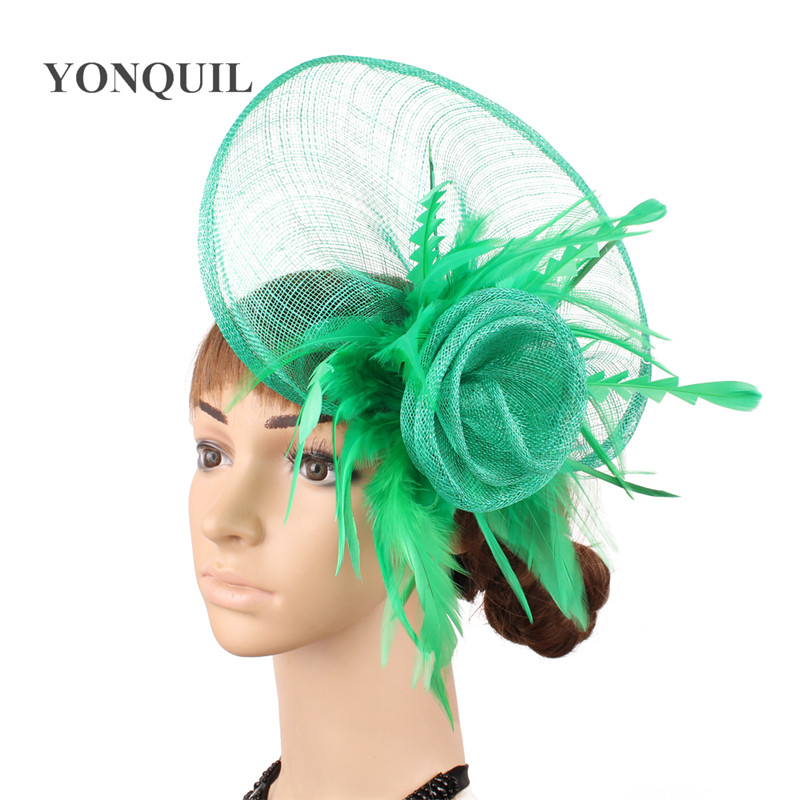 Gold Millinery Cocktail Sinamay Fascinators Feather Flowers Bridal Hair Accessories Party Hats Wedding Hat High Quality SYF470