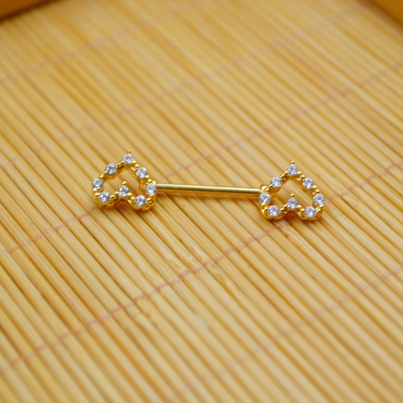 Lot10pcs Body Jewelry Piercing Heart Shine CZ Gems Straight Barbells Nipple Bar Piercing 16G~1.2mmx14MM