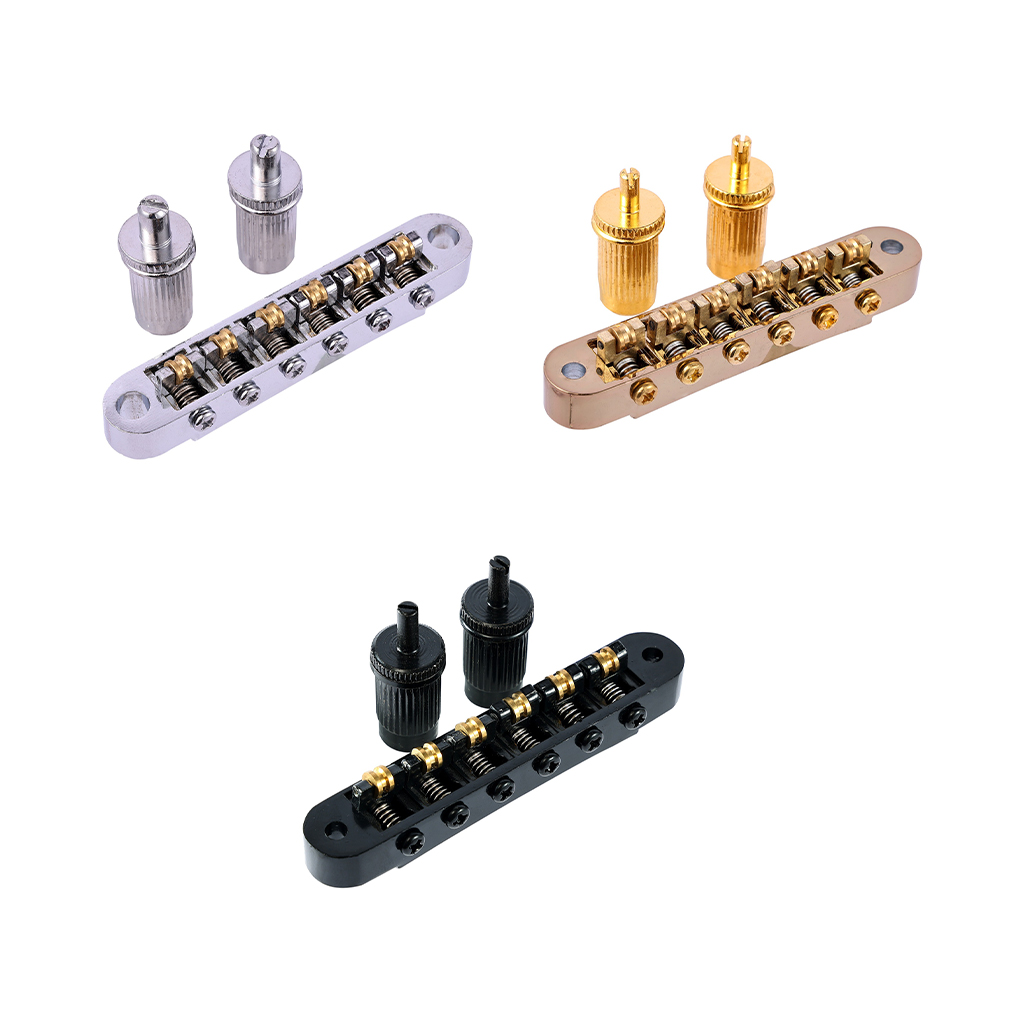 Roller Saddle Bridge Adjustable Bridges Accessories with Post Hole Set Lock Tailpiece for Electric Guitars Musical Instrument