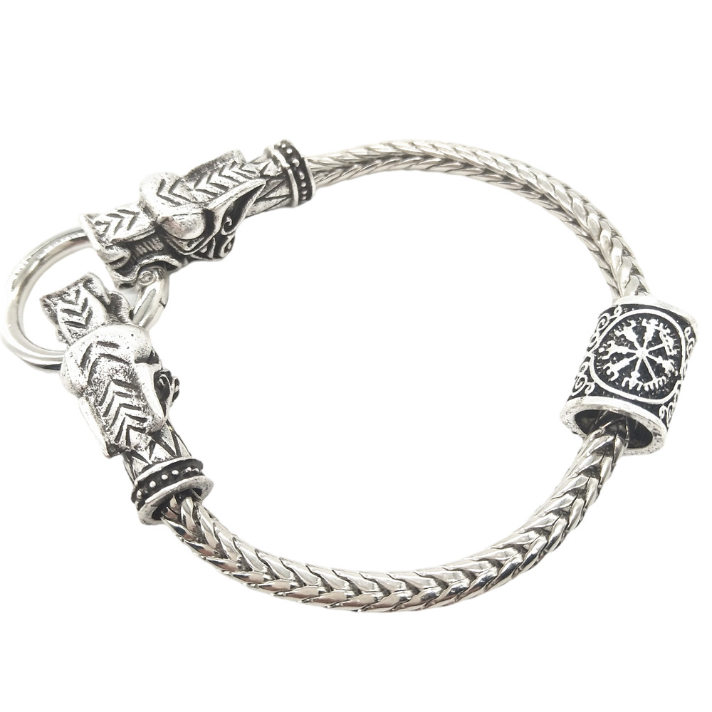 Nostalgia Medieval Norse Wolf Head Viking Jewelry Runes Beads Gothic Accessories Bracelets For Womens Mens Gifts Jewlry