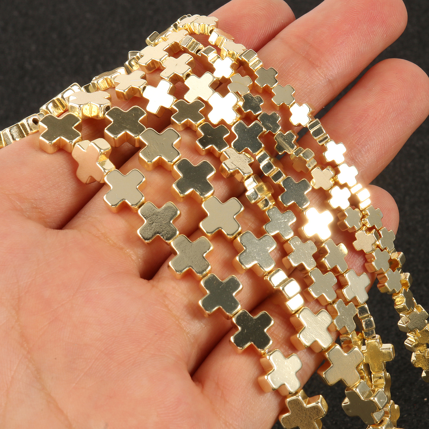 Natural Stone Cross 9K Gold Plated Hematite Rondelle Loose Spacer Beads for Jewelry Making Gift DIY Bracelet Accessories 4 6 8mm