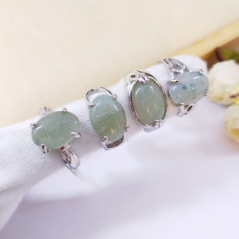 2PCS Random Natural Stone Finger Rings For Women Oval Shape Real Malachite Green Quartz Crystal Rings Party Wedding Accessories