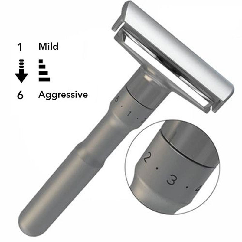 Adjustable Safety Razor Double Edge Classic Mens Shaving Mild to Aggressive 1-6 File Hair Removal Shaver it with 5 Blades&1base