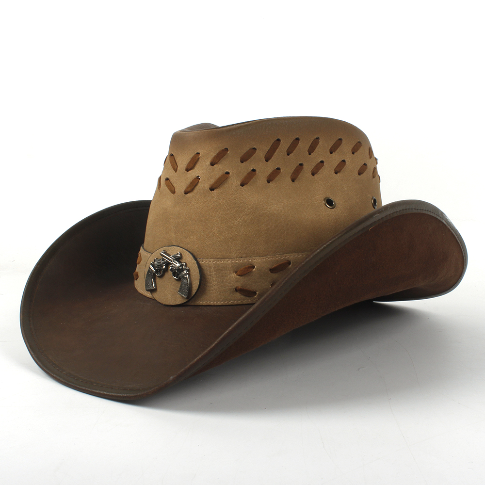 Men Women Leather Western Cowboy Hats Wide Brim Sunhat Summer Caps Sombrero Travel Sunbonnet Outdoor Beach Size US 7 1/4 UK L