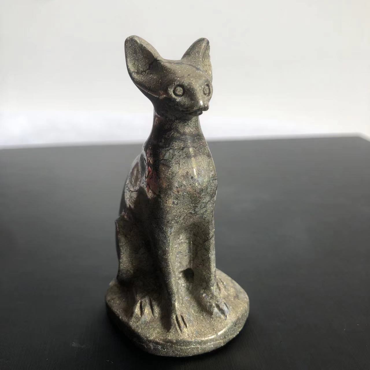 Wholesale 7.5cm Pyrite Egyptian Cat Statue Natural Crystal Carved Cat Gift Small Ornament Sphinx Home Decor