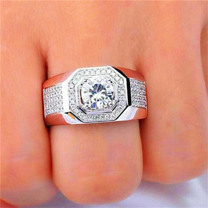 Men's 10K white gold Plated Paev cz ring 2ct Simulated Diamond Engagement Wedding Bands boys Sapphire Jewelry Size 8-13 gift