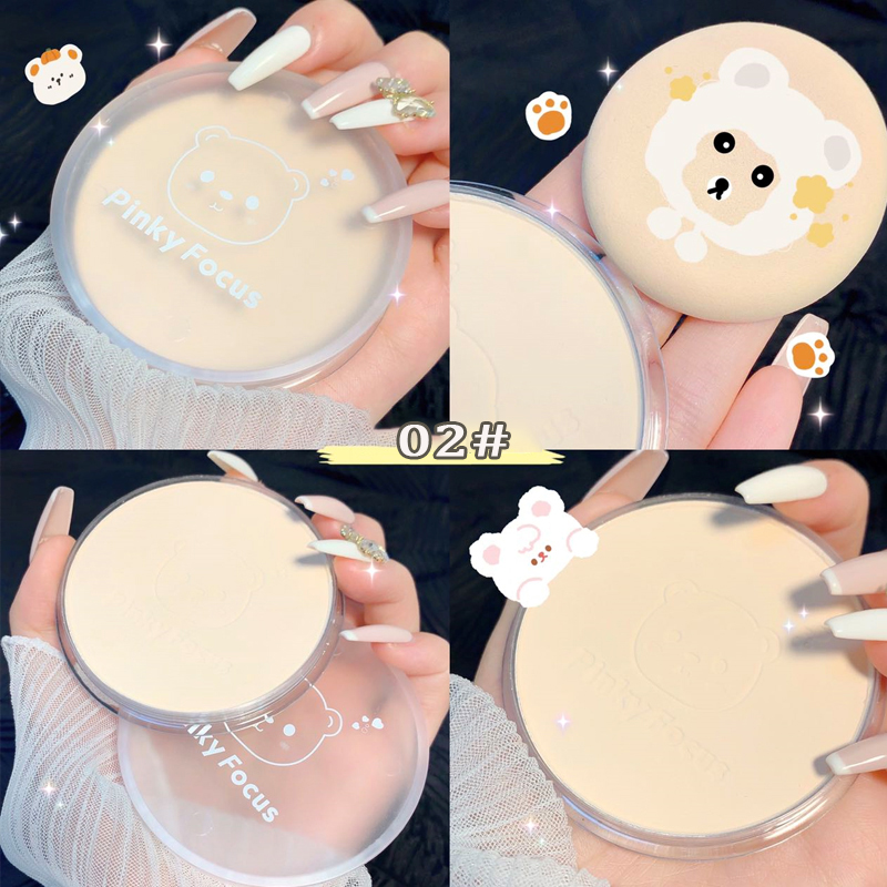 Cute Bear Makeup Pressed Powder Face Contour Palette Concealer Long-lasting Oil Control Natural Whitening Brighten Loose Powder