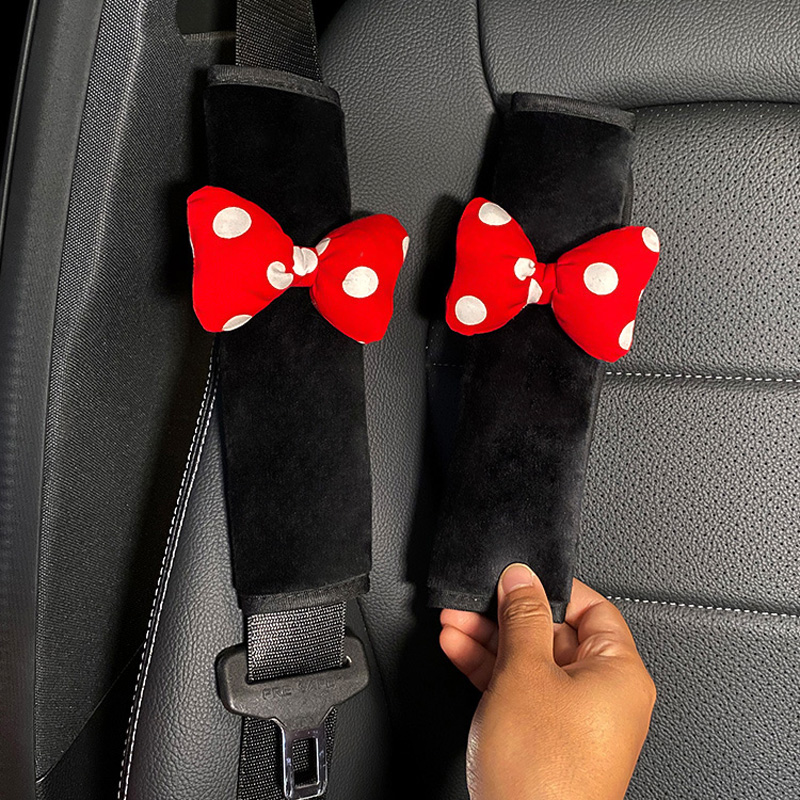 Cute Dots Print Bowknot Car Safety Seat Belt Cover Soft Plush Universal Shoulder Pad Styling Seatbelts Protect Car Accessories