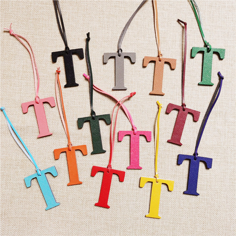 Luxury Genuine Natural Leather V U Z T R K X S Initial Capital English Letter Keychain Backpack Pendant Ladies Women Bag Charm