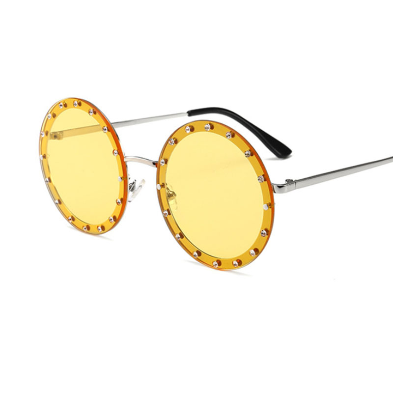 Vintage Round Sunglasses Women Luxury Rhinestone Metal Sun Glasses Ladies Classic Pink Red Retro Clear Shades Eyewear Men UV400