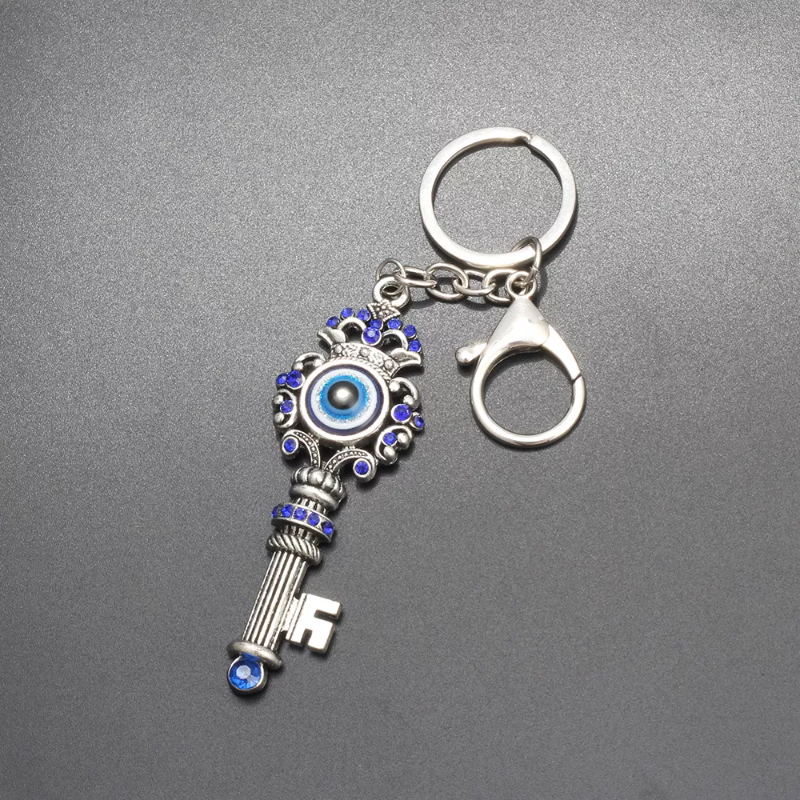 Rhinestone Turkish Evil Eyes Keychain Christmas Gift Crystal Blue Eye Key Shaped Keychains Lobster Clasp Pendant Hanging Decor