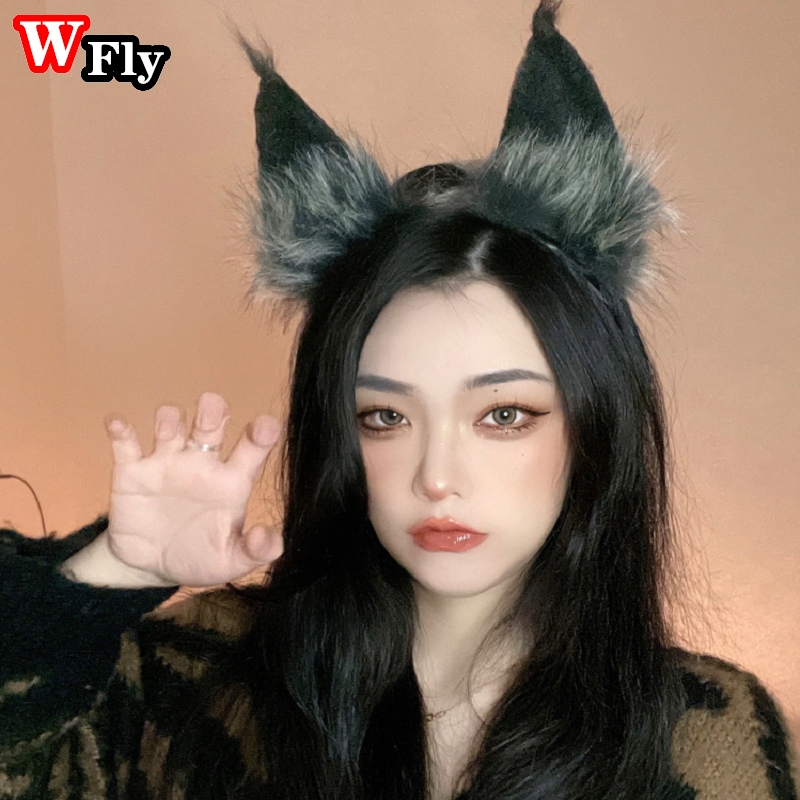 Handgemaakte Lolita Schattige Harige Dier Kat Oren Hoofdband Haar Hoepel Hoofddeksels Vos Wolf Oor Cosplay Props Vrouwen Meisje Haar Accessoires