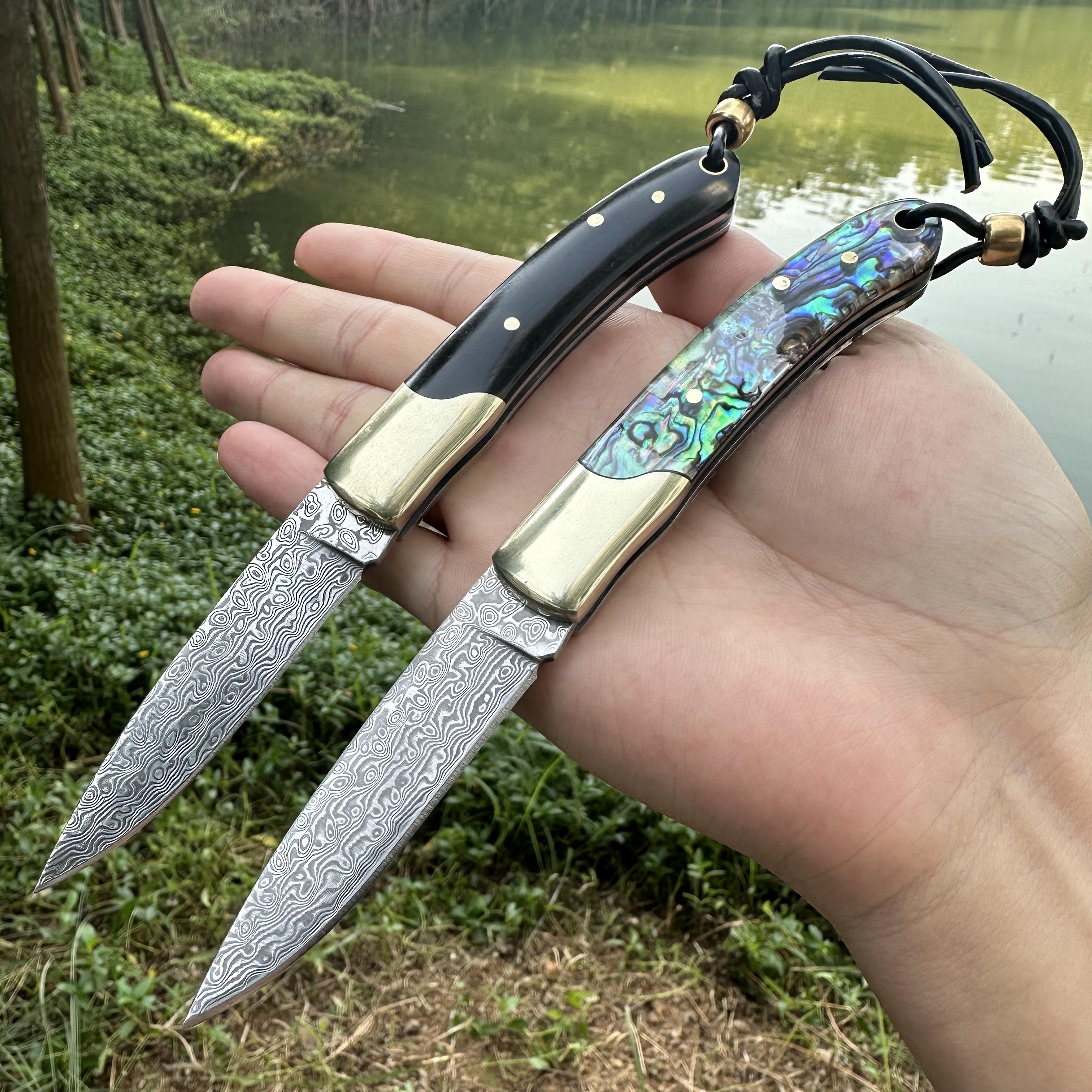 Steel Rose Handmade Damascus Pocket Knife Top167 Layers VG10 Steel Abalone Shell & Ebony Handle Copper Head EDC Fishing Outdoor