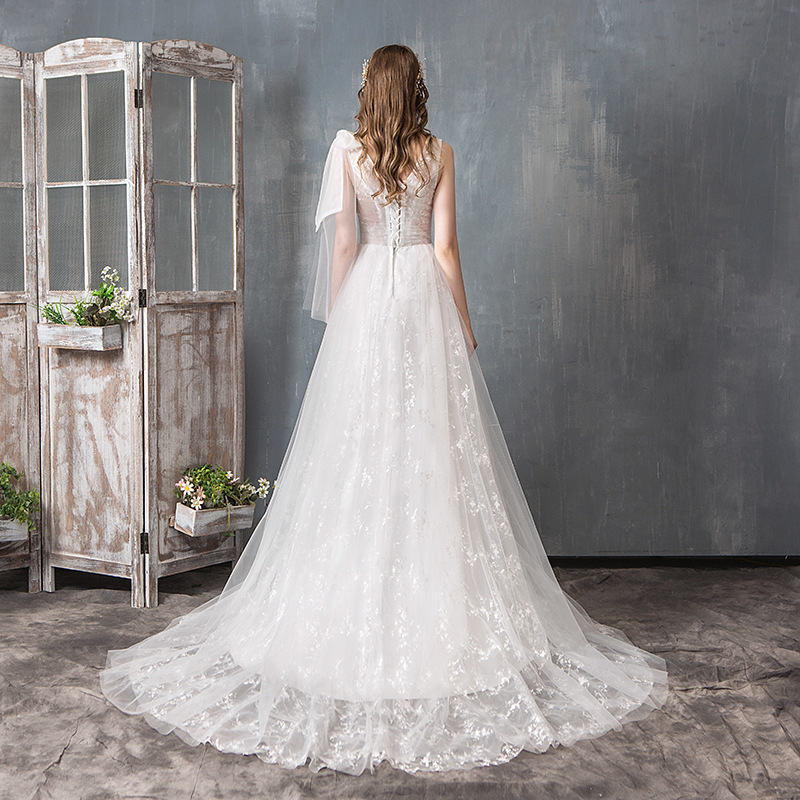 2019 Vestidos De Novia Lace Wedding Dresses Shoulder Applique for Women T-shirt Clothing Short Sleeve Vintage Wedding Back Butto