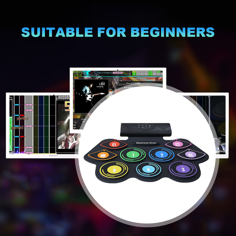 Electronic Drum Set Built-in Speaker 9 Pads Roll Up Drum Kit with Drumsticks Sustain Pedal Christmas Birthday Gift