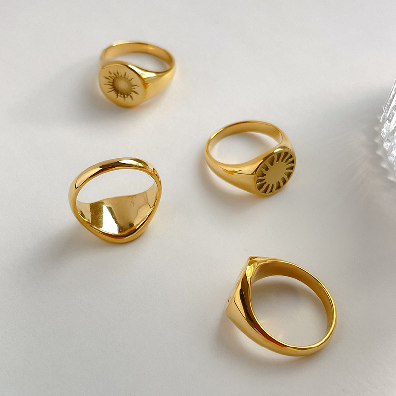 ZJ Street Style Texture Different Style Smile Face Signet Rings for Women Minimalist Statement Flower Sun Ring Everyday Jewelry