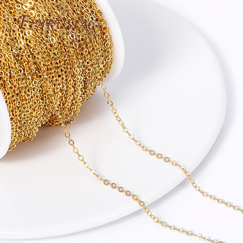 18K Gold Plated Metal O Shape 2.0mm Thin Chains Wholesale, High Quality Spool Chains For DIY Necklace Bracelet Making Supplies