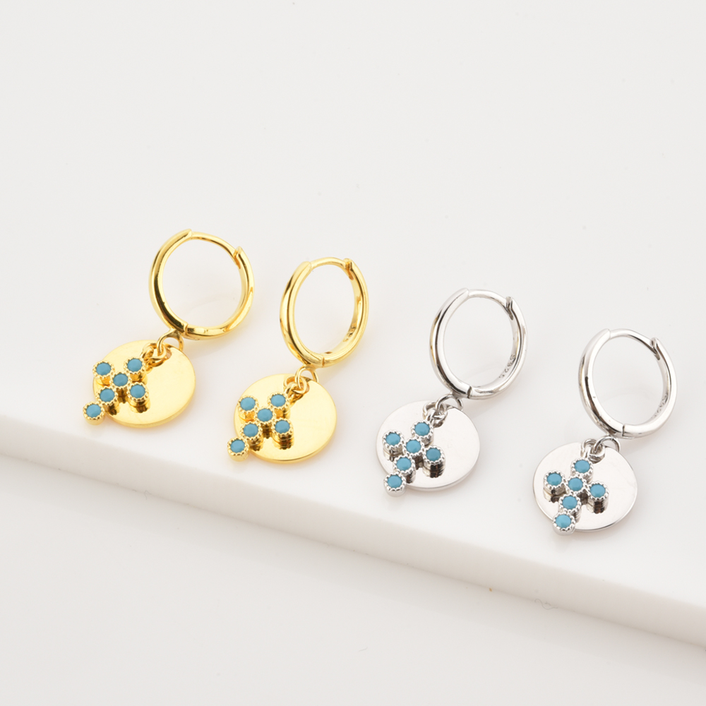 KIKICHICC 925 Sterling Silver Gold Cross Coins Fish Black Turquoise Drop Earring Rainbow Eye Piercing Pendientes Women Clips