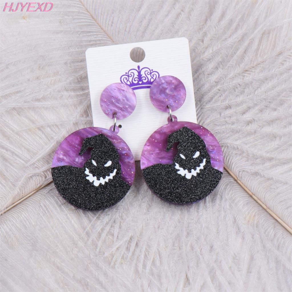 ER1096-35mm Nightmare Before Christmas Earrings Boogie Man Galaxy Purple Glitter Acrylic Dangle