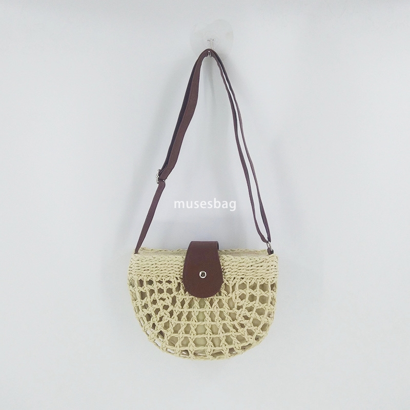 Designer Ms. High Quality Grass Woven Bag Paper Rope Hollow Small Half Round Practical Multi functional Woven Shoulder Bag Small Fresh Leisure Vacatio