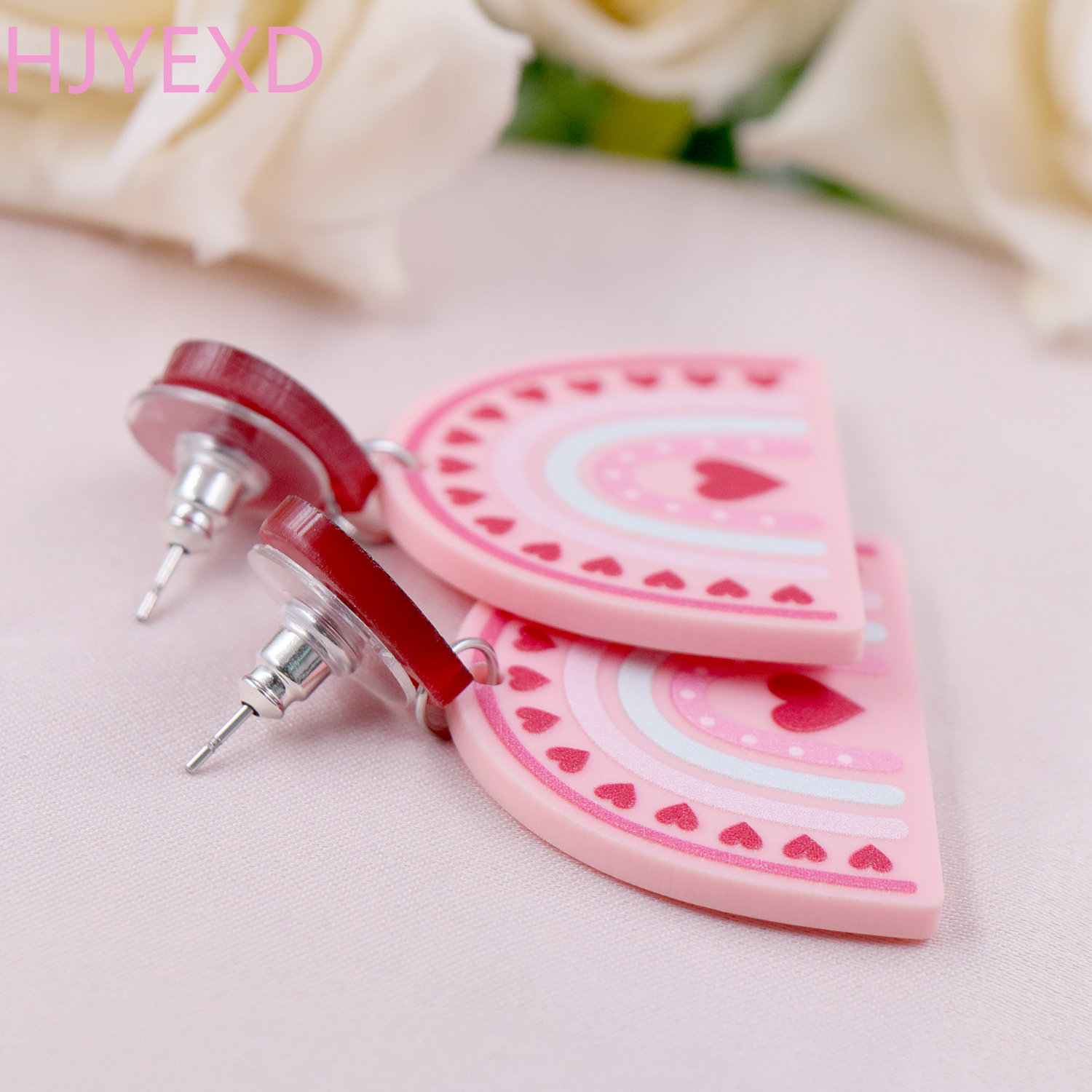 Valentine Gift Rainbow Heart Earrings For Women Laser Cut Glitter Pink Acrylic Earrings Jewelry