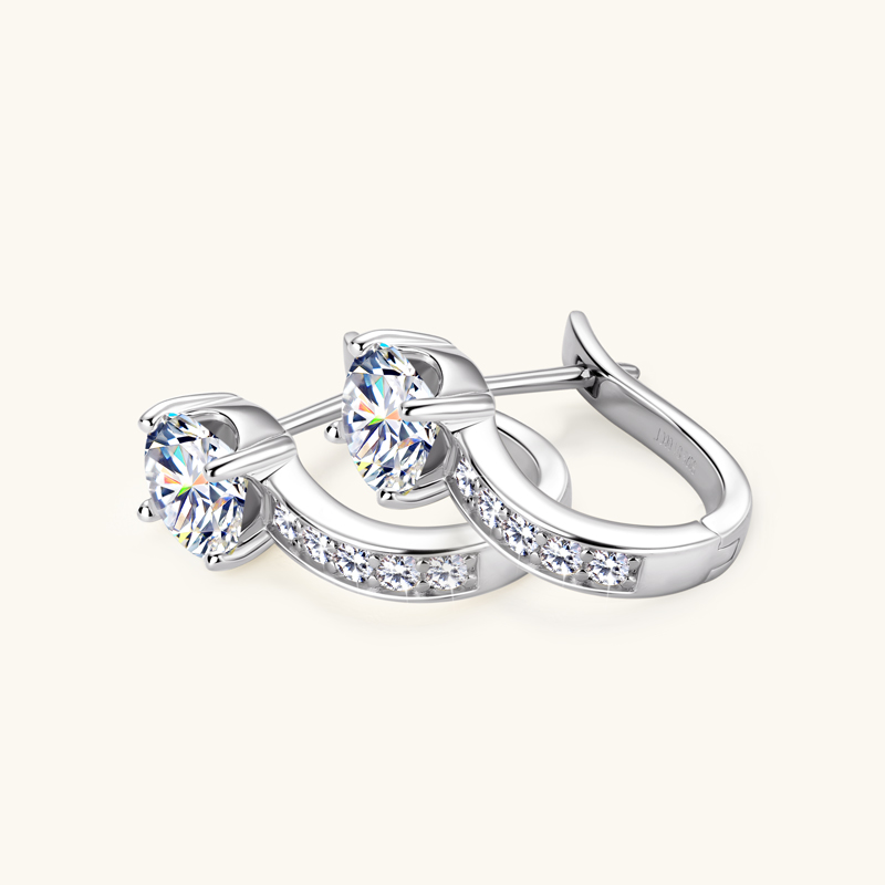 Lnngy 925 Sterling Silver Classic U Shape Hoop Earrings Sparkling Round 6.5mm Moissanite Earring For Women Anti-allergy Jewelry