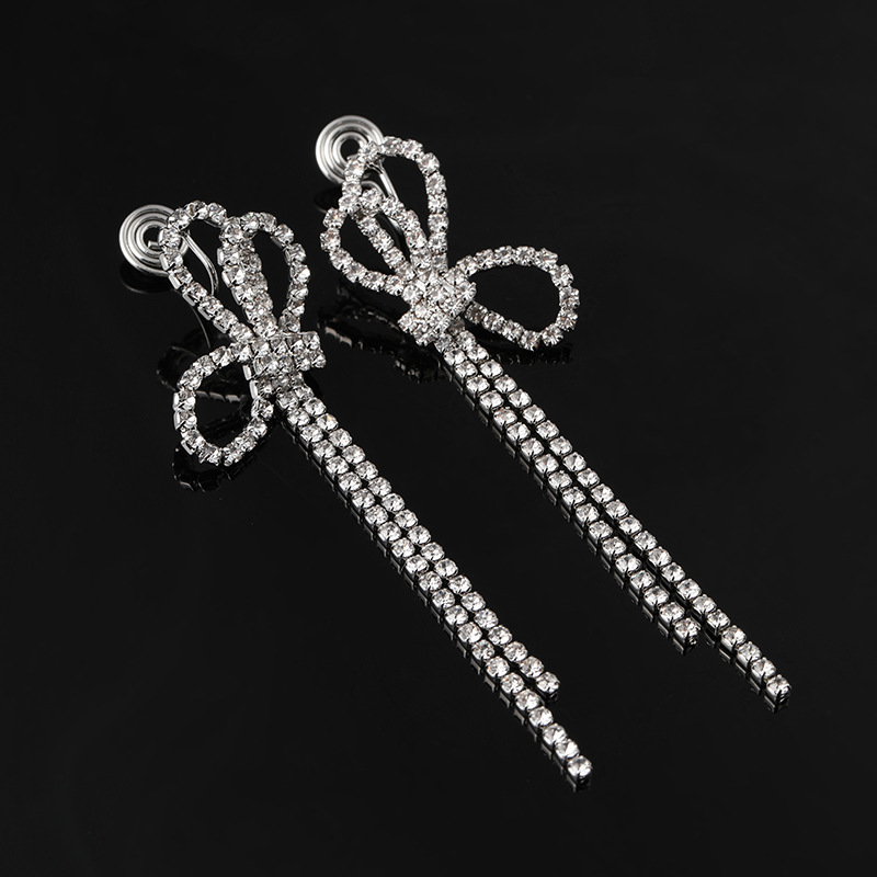 Simple Bow Mosquito Coil Ear Clip Wild Long Fairy Tassel Earrings Female Jewelry Gift Hot Sale