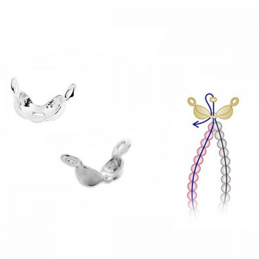 10pcs 925 sterling silver Calotte Ends Open Clamshell Knot Covers Fold-Over Bead Tips 1mm Small Hole End Caps for Jewelry Making