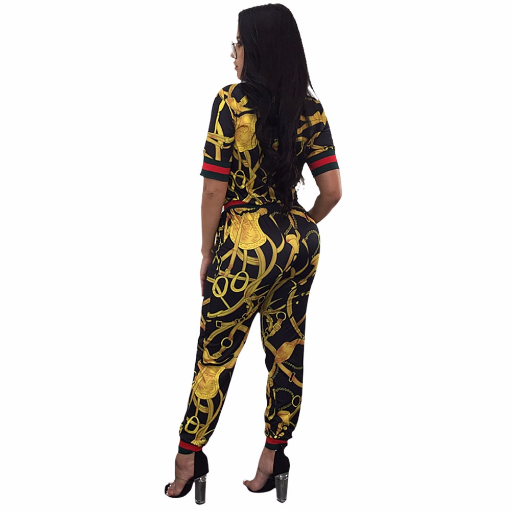 JRRY New Casual Two Pieces Print Women Jumpsuit Short Sleeve Top Skinny Long Pants Ladies Jumpsuit Plus Size 3XL