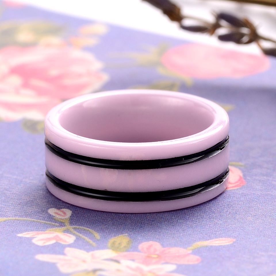 New 8mm Light Pink 2 Row Black Beautiful Hand Cut Ceramic Ring For Woman Top Quality Jewelry Without Scratches Woman Ring