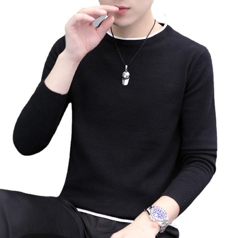 New mens sweater for autumn and winter Korean version trendy and warm interior with round neck sweater and knitted sweater as the base for mens clothi