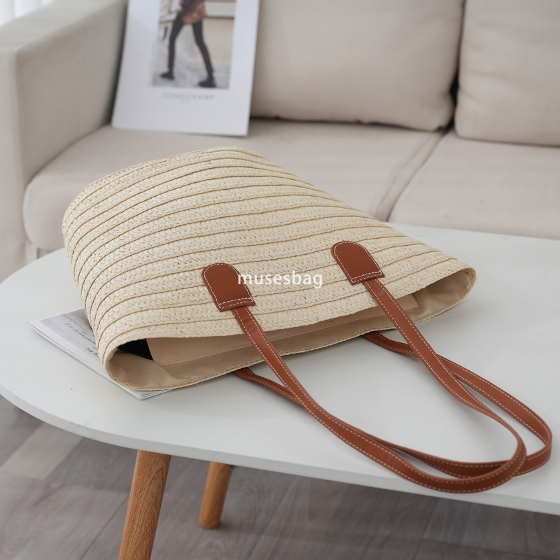 Fashionable women's high-end leisure handbag straw woven bag beach bag handcrafted practical large capacity cotton thread vegetable basket travel