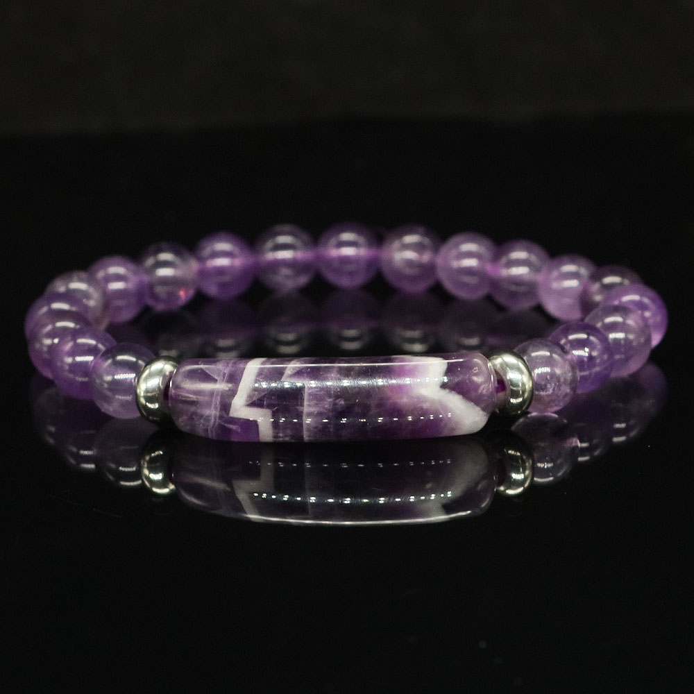 Rectangle Bar Charm Round Bead Bracelets Natural Stone Amethyst Agate Jade Healing Crystal Energy Cure Yoga Relief Bangle Gift