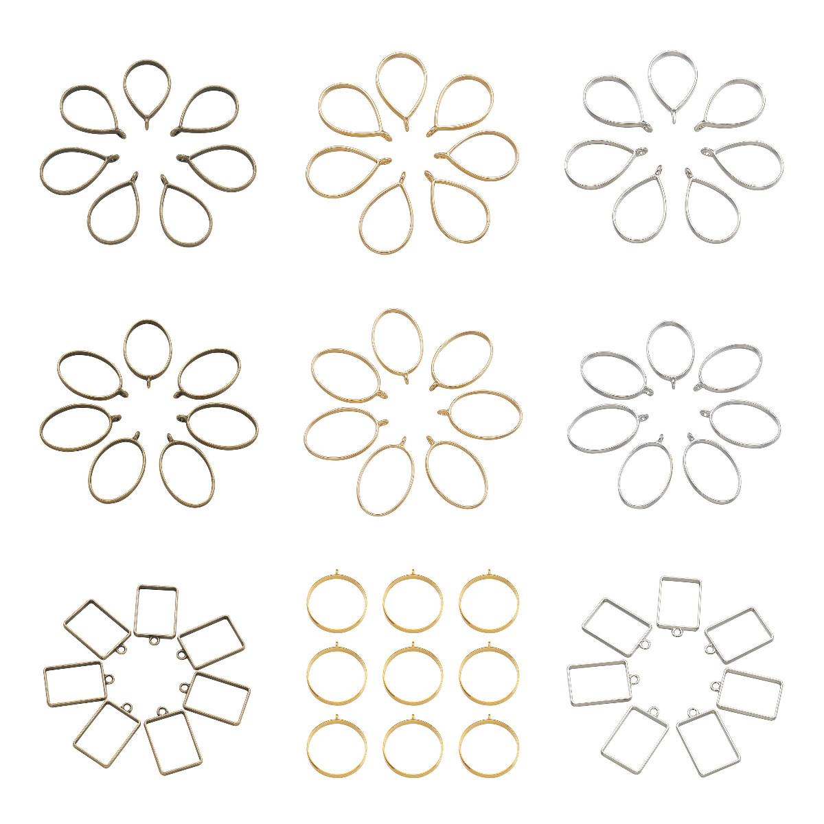 10pcs Alloy Open Back Bezel Geometric Pendant Teardrop Oval Round Blank Frame Charm Pressed Flower Resin Mold DIY Jewelry Making