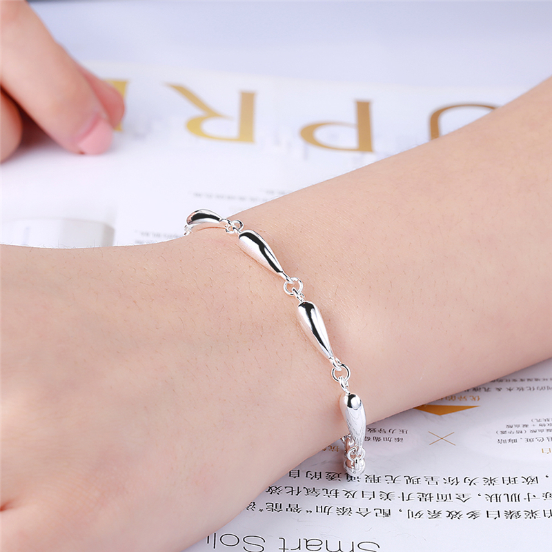 DOTEFFIL 925 Sterling Silver 24K Gold Water Drop Bracelet Luxury Brand Women Bracelet Silver Bracelet Jewelry Christmas Gift