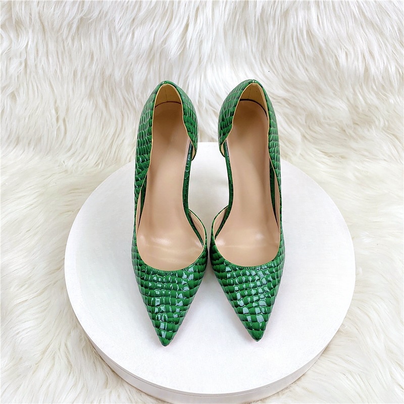 Green Dark Checkered Women's High Heels, Party Shoes, Dresses, Fashionable And Versatile Shoes 68