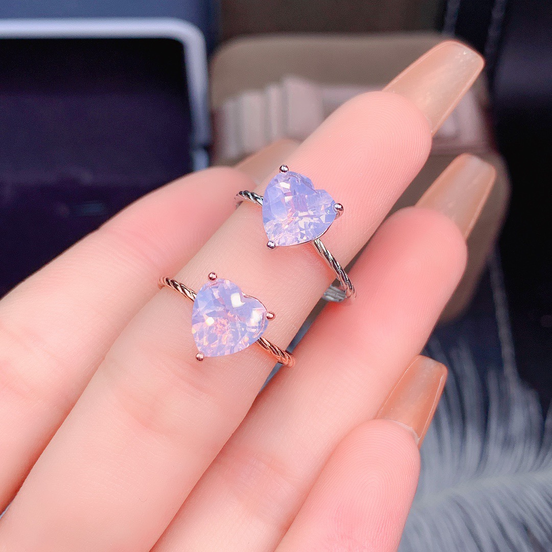 Simple Designs Lavender Quartz Amethyst Solitaire Heart Ring 925 Silver Engagement Twins Rings For Women Gift