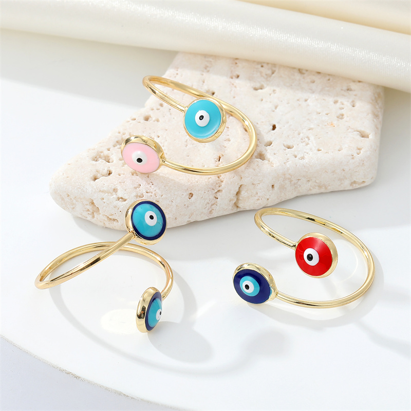 Enamel Turkish Turkey Evil Eye Finger Rings For Women Gift Trendy Simple Blue Eye Adjustable Rings Party Wedding Jewelry R423