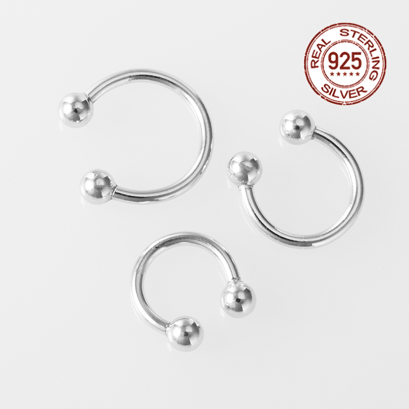925 Sterling Silver Nose Septum Rings Horseshoe Piercing Jewelry 16G Cartilage Helix Tragus Earring Lip Piercing 6mm 8mm 10mm