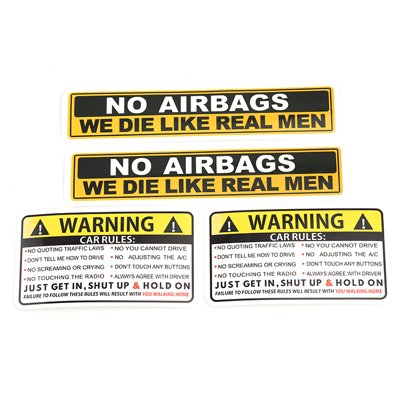 1 Pcs Decal Safety Warning Rules Decal PVC Car Stickers Auto NO AIRBAGS WE DIE LIKE REAL MEN for Car Audi Honda Toyota KIA