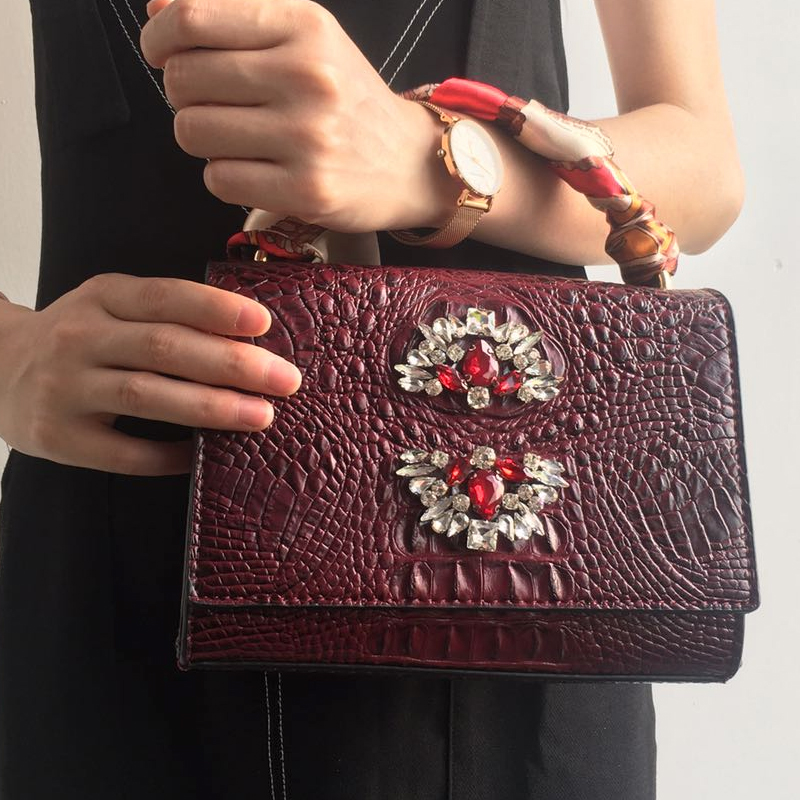 Classic Women Crocodile Crystal Tote Bag Nice Charming Lady Shoulder Handbag Hot Ins Clutch Purse Crocodile Saudi Arabia Bag