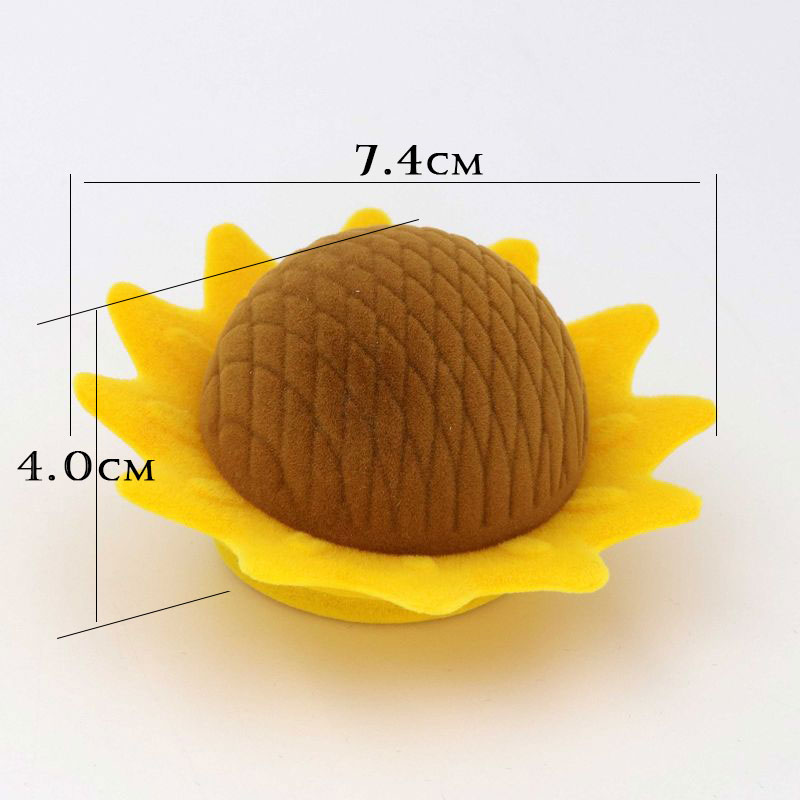 Yellow Sunflower Velvet Ring Box Earrings Present Gift Boxes Packaging For Jewelry Wedding Engagement Display Holder Wholesale